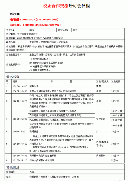 研讨会议程表格式范文二:五,会议小结或领导发言四,得出结论或采取