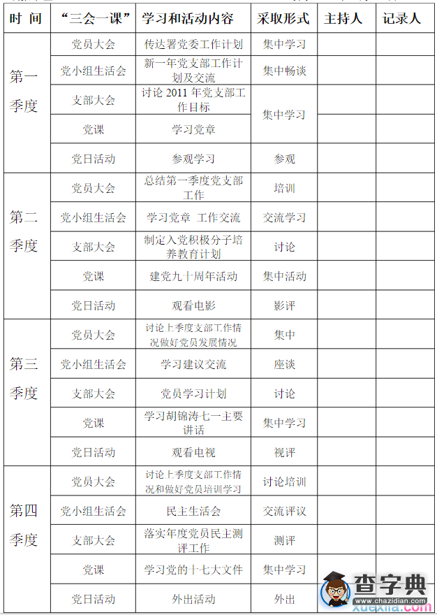 2016年度社区三会一课计划1